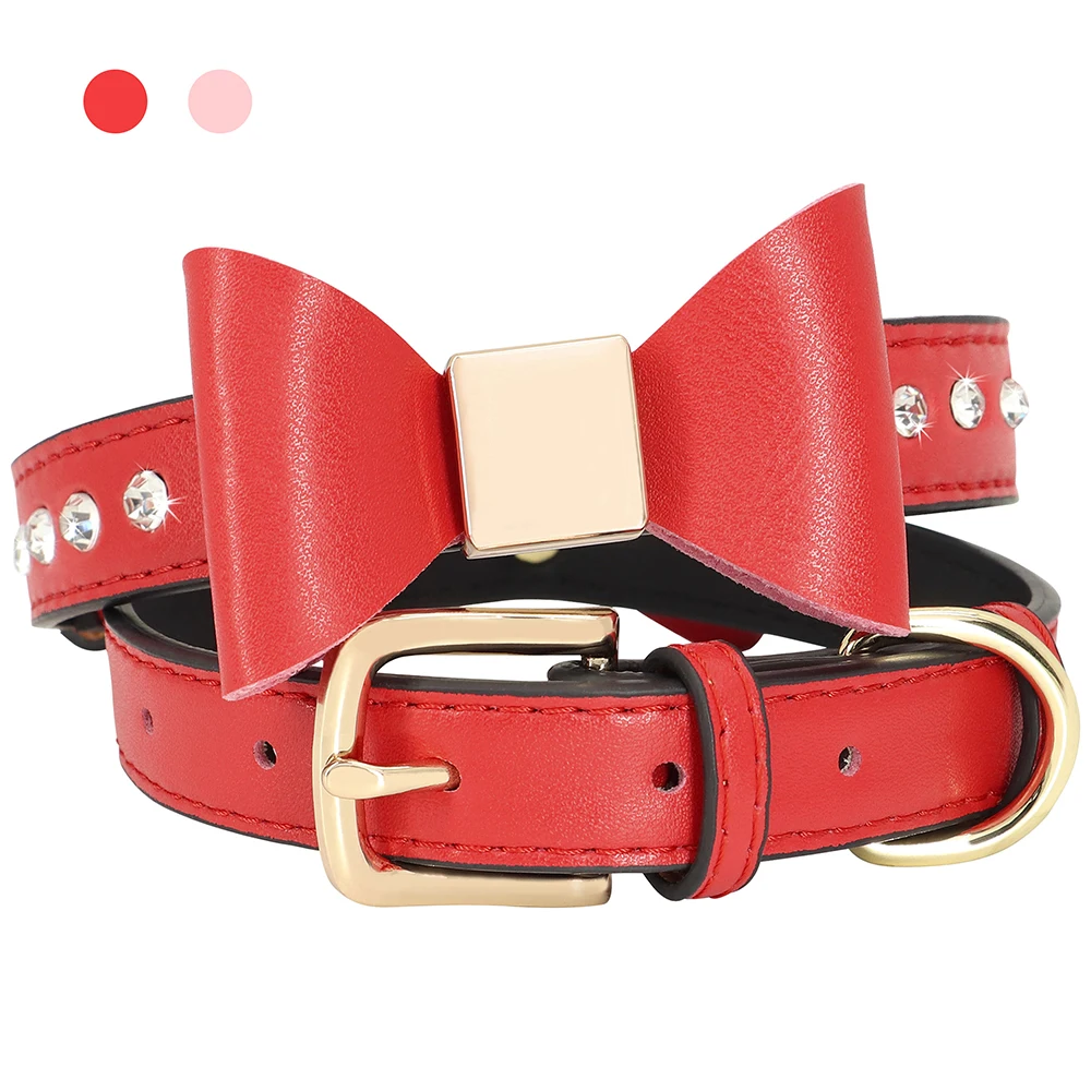 

Кожаный ошейник для кошек, яркая искусственная кожа, ожерелье, регулируемые ошейники для котят с бантом для кошек, аксессуары для домашних ж...