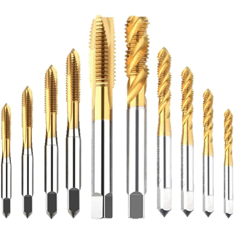 

AT14 10Pcs Machine Screw Tap Set, Spiral Flute Drill Taps Metric M3-M8 And Spiral Pointed Taps M3-M8 Thread Tapping Tool