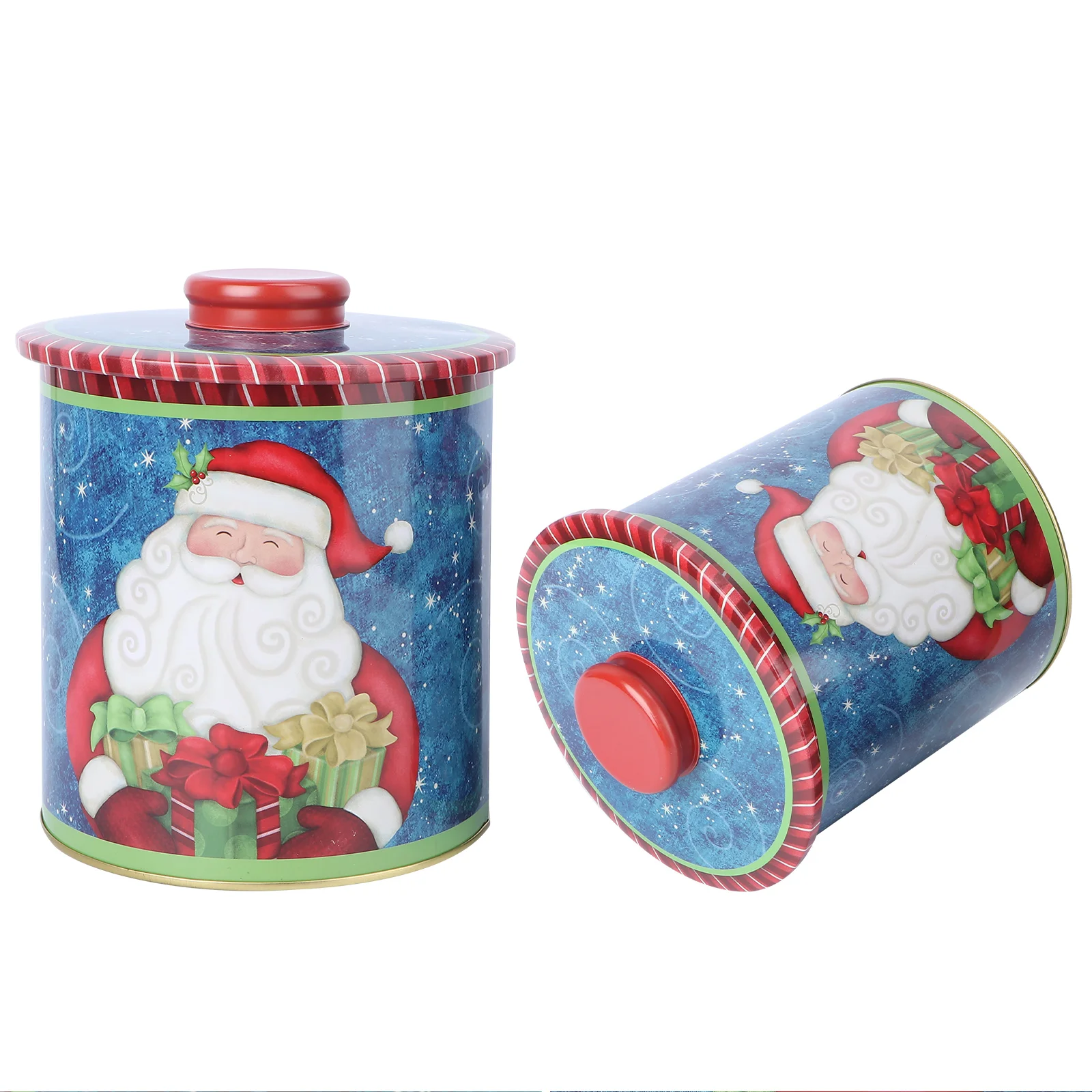 

2PCS Decorative Storage Boxes With Lids Christmas Tea Tins with Sealed Lid Santa Tinplate Candy Boxes Holiday Empty Cookie Tins