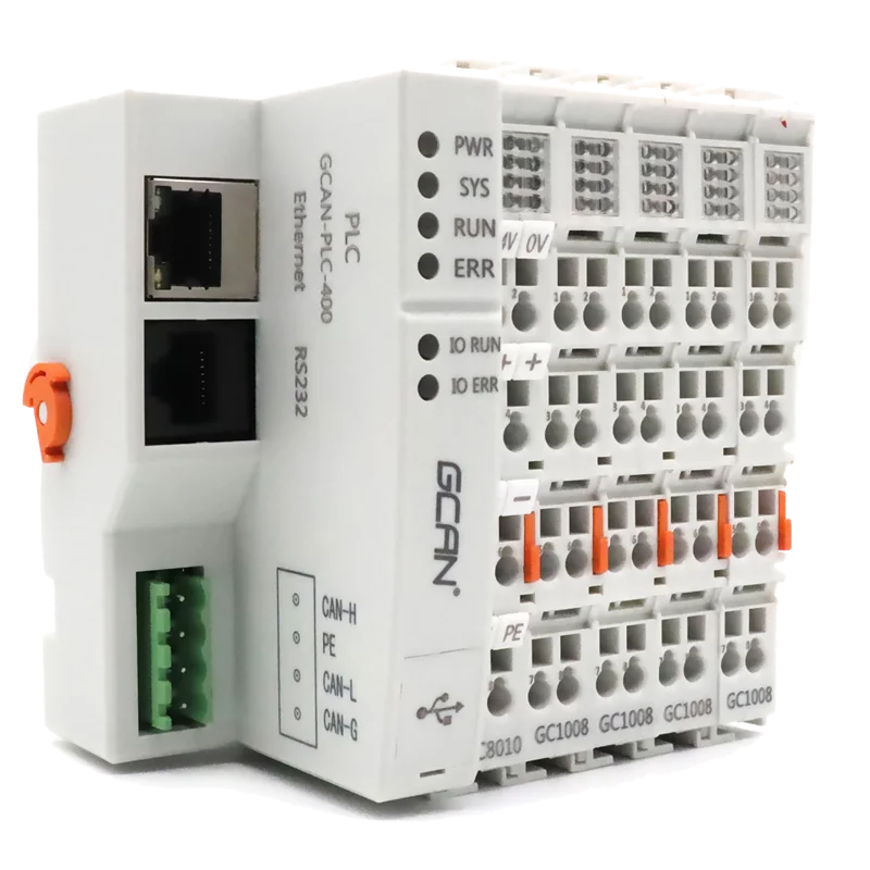 GCAN-PLC-400 PLC Programming Controller With Ethernet Interface Analog Input And Output Io Modules Support OEM Logo