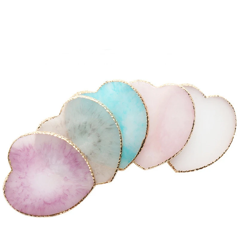 

Heart Shape Resin Nail Art Painting Gel Palette Manicure Accessories Tools Golden Edge Polish Agate Mix Stir Crystal Gem Plate