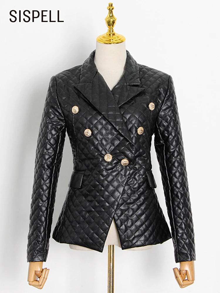 

SISPELL Korean Fashion Cotton Casual Coat For Women Lapel Long Sleeve Minimalist Solid PU Leather Coats Female Clothing 2022 New