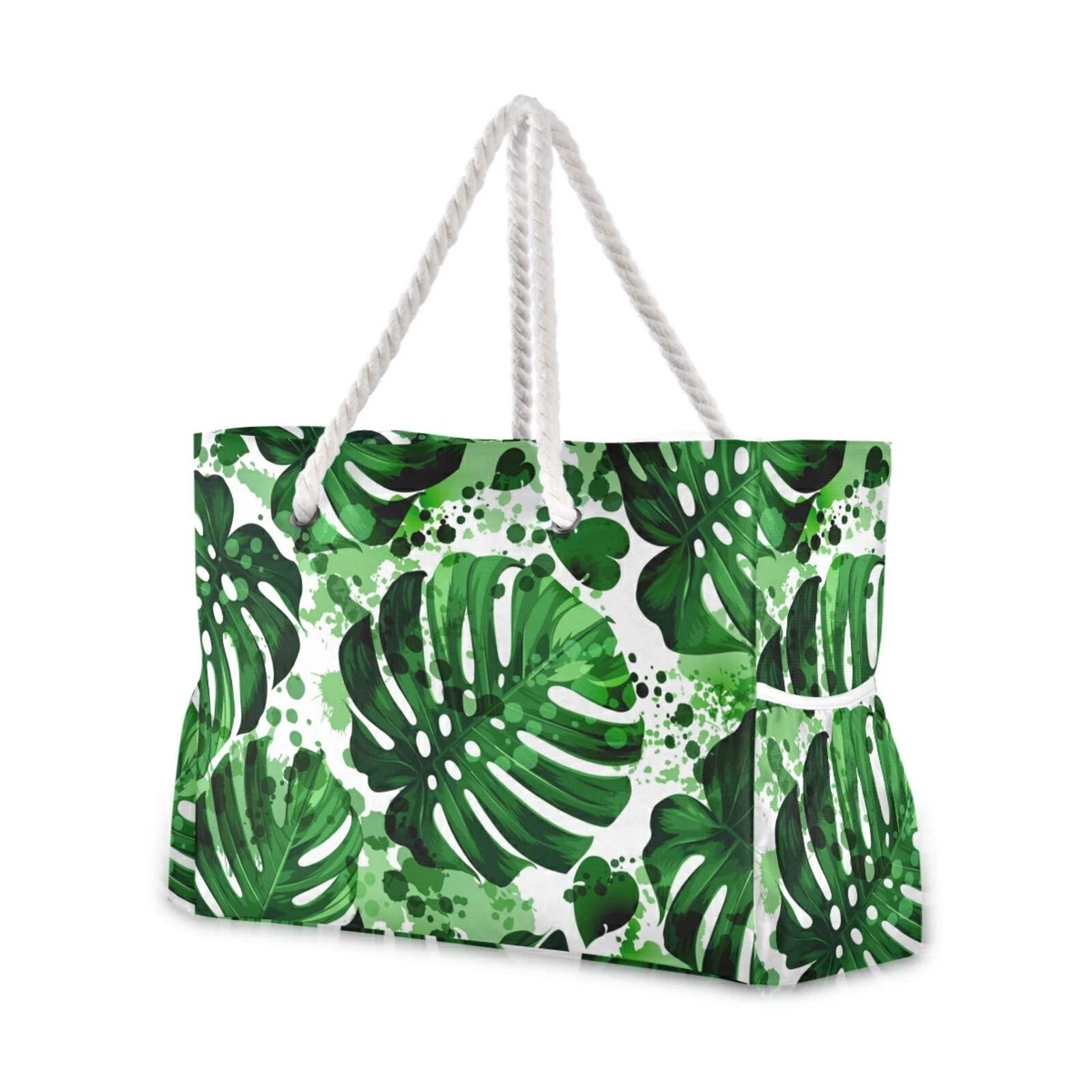 Tropical Palm Leaves Beach Tote Bag Women Large Capacity Waterproof Shoulder Bag Summer Casual Canvas Travel Storage Handbag