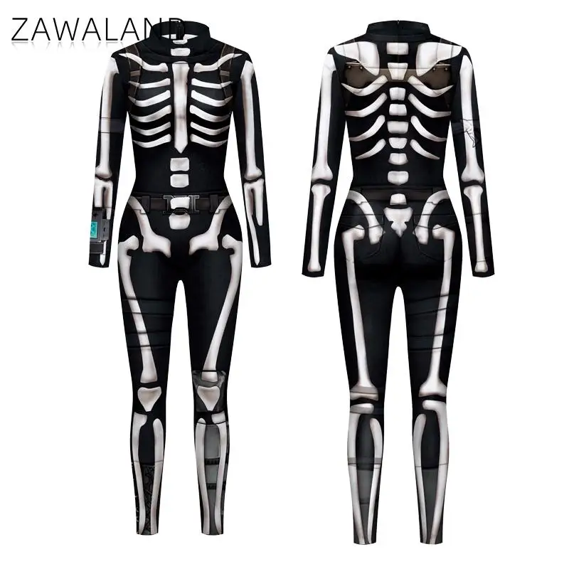 

Zawaland Halloween Carnival Fancy Party Body Skeleton Cosplay Costume Zentai Catsuit 3D Digital Printing Adult Outfits Bodysuit