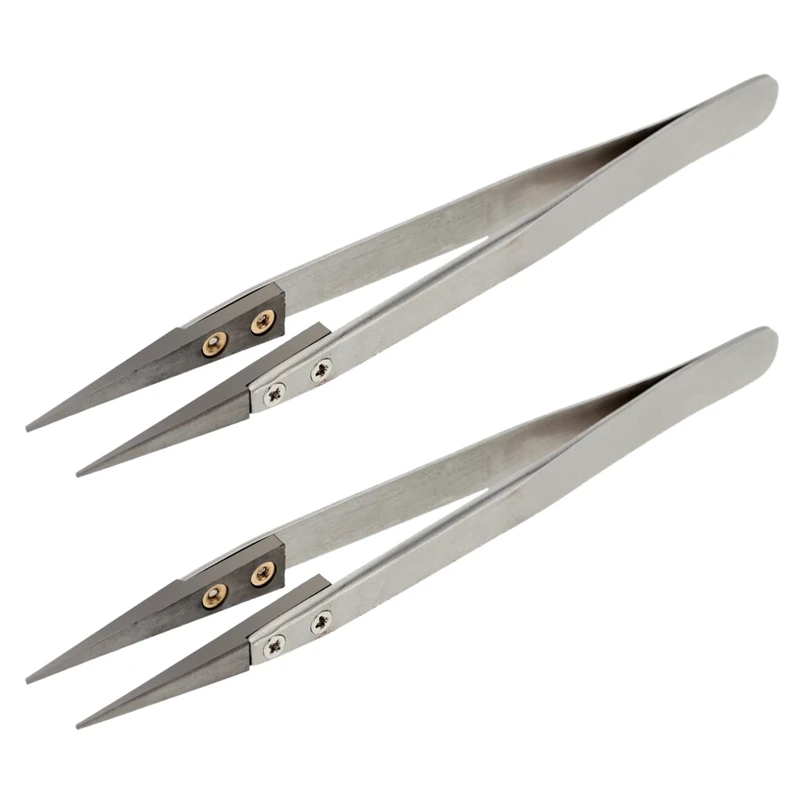 

2X Tweezers Ceramic Tweezers With Stainless Steel Handle