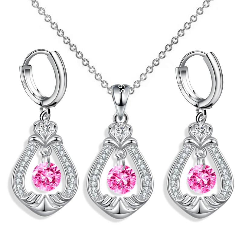 

S925 Stamp Silver Women Drop Earrings Fashion Water Drop Pendant High Quality Zircon Earring Sets For Women Girl Jewelry Gifts