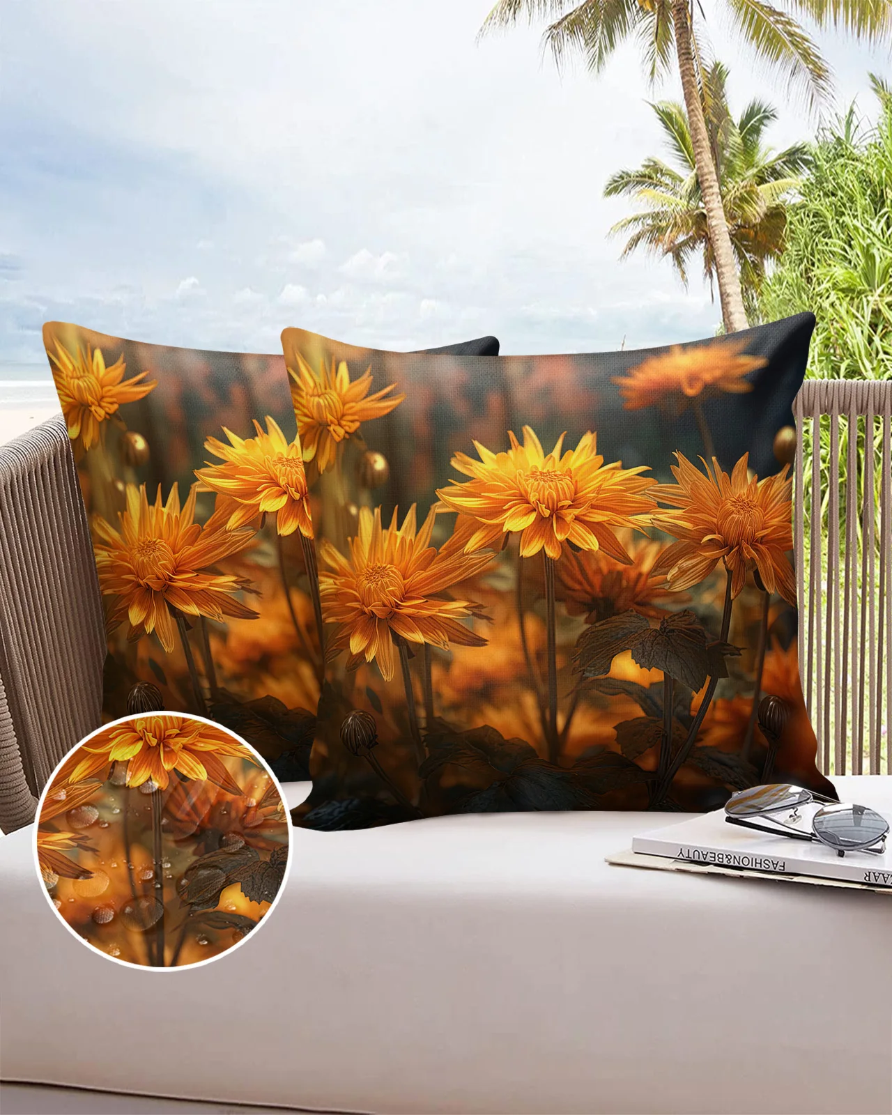 

Chrysanthemum Flower 2/4PCS Outdoor Garden Pillowcase Waterproof Sofa Pillow Cover Case Garden Patio Cushion Covers Home Decor
