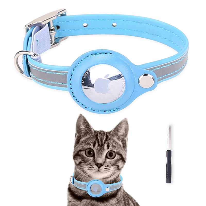 

New Airtags Collar Original Leather Pet Collar For Puppy Anti-lost Cat Dog Necklace With Apple Artags Holder Pet Accessories