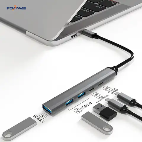 USB-концентратор Fscame Тип C, Usb-концентратор 3,0, адаптер, USB-разветвитель, OTG, 5 портов, для компьютера, ноутбука, Macbook Pro, аксессуары для Lenovo