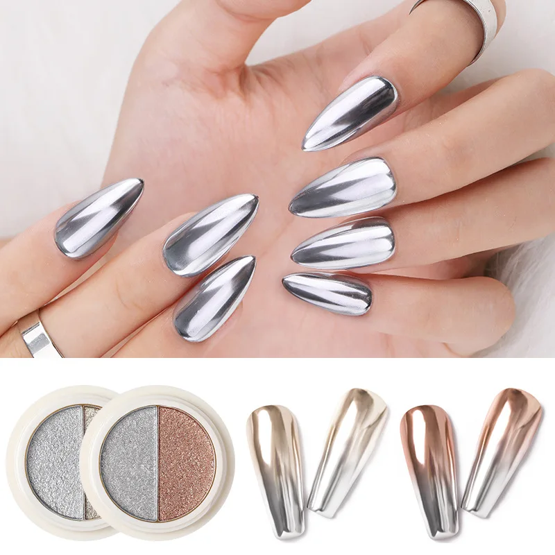 

1 Box Double Color Mirror Nail Glitter Powder Metallic Color Gold Silver Solid Nail Powder Pigment Dust DIY Nail Art Decorations