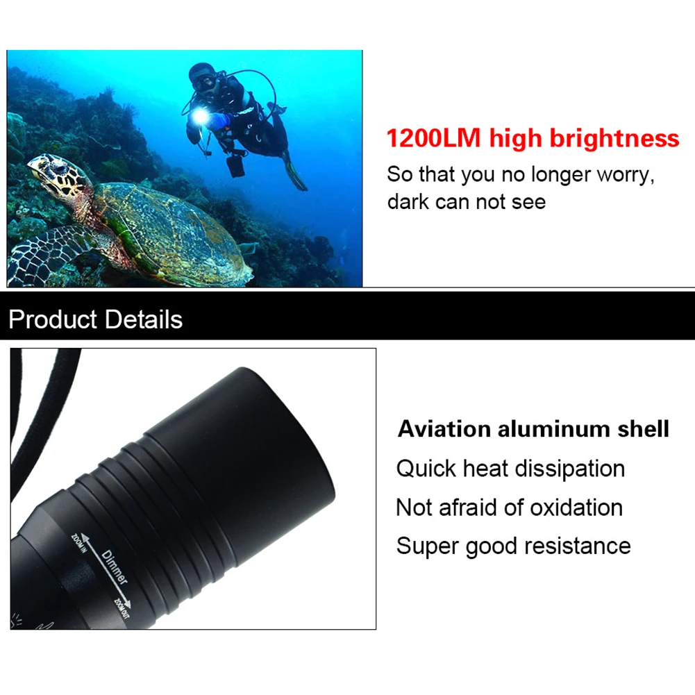 Светодиодные лампы для дайвинга 1200LM 10 Вт IPX7 водонепроницаемый вращающийся