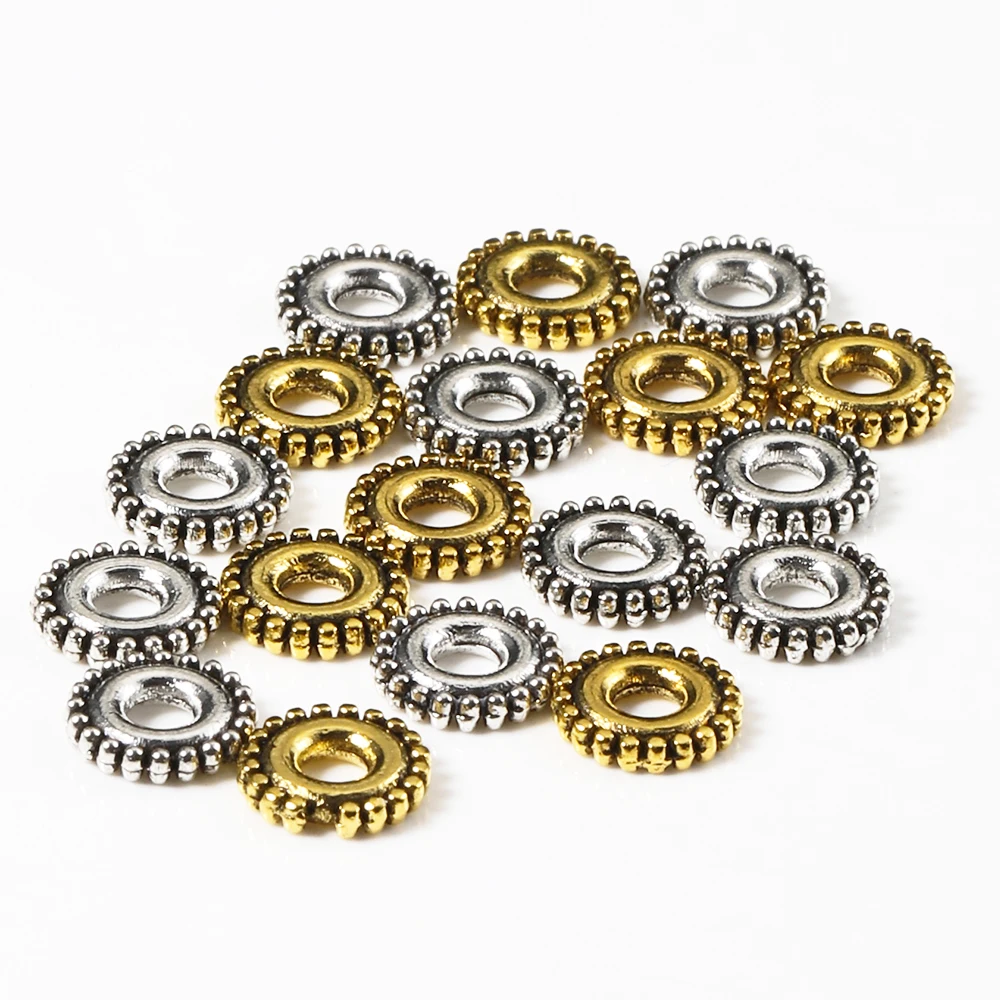 

20pcs Tibetan Gold Silver Color Alloy Loose Beads 6mm Flat Round Metal Spacer Beads for Jewelry Making DIY Charms Accessories