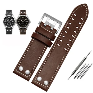 Imported Genuine Leather Watchband for Hamilton Khaki Aviation Field Series Men's Watch Band Bracelte with Ri