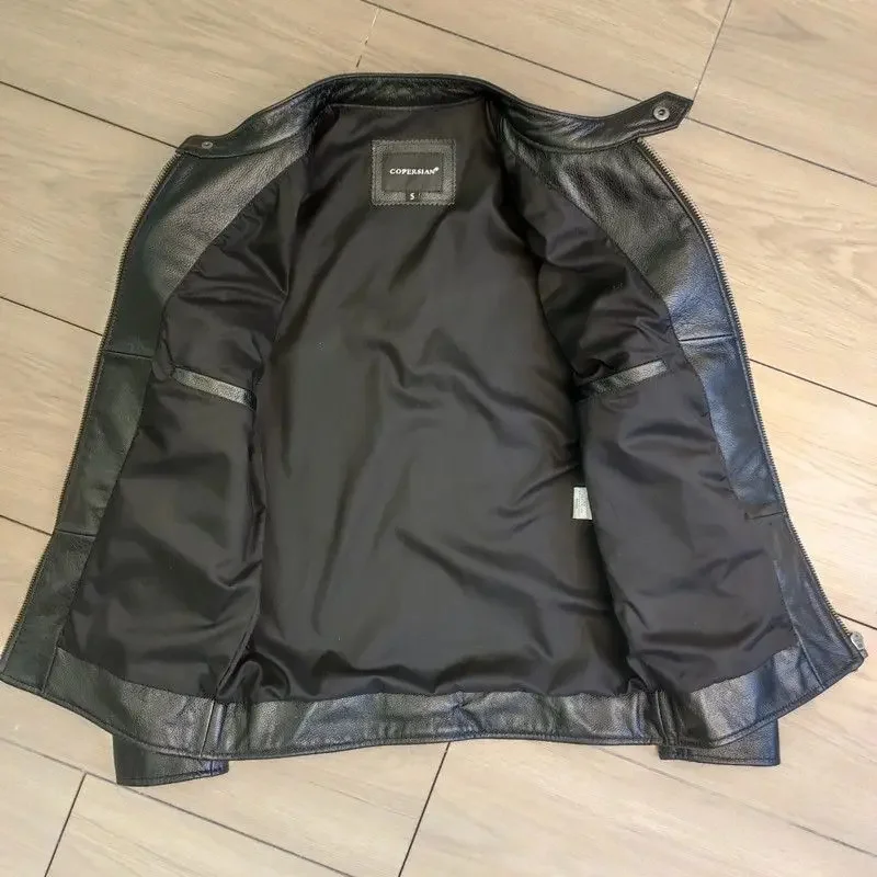 Кожаная мужская куртка натуральная негабаритная короткая мотоциклетная