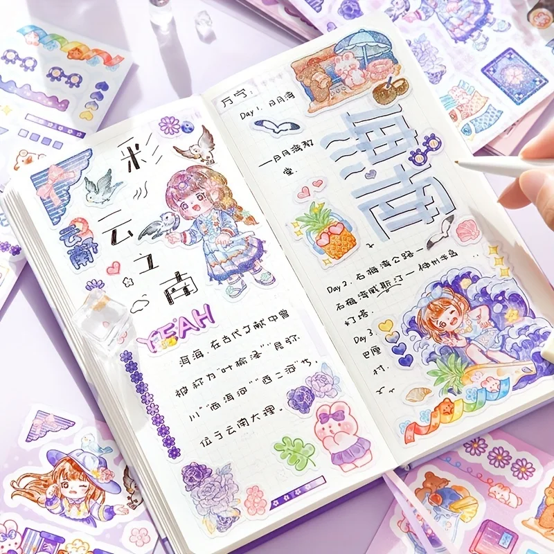 

6 Sheets Cartoon Cute Animal Girls Art Paper Stickers for Scrapbooking DIY Decorative Material Collage Journaling