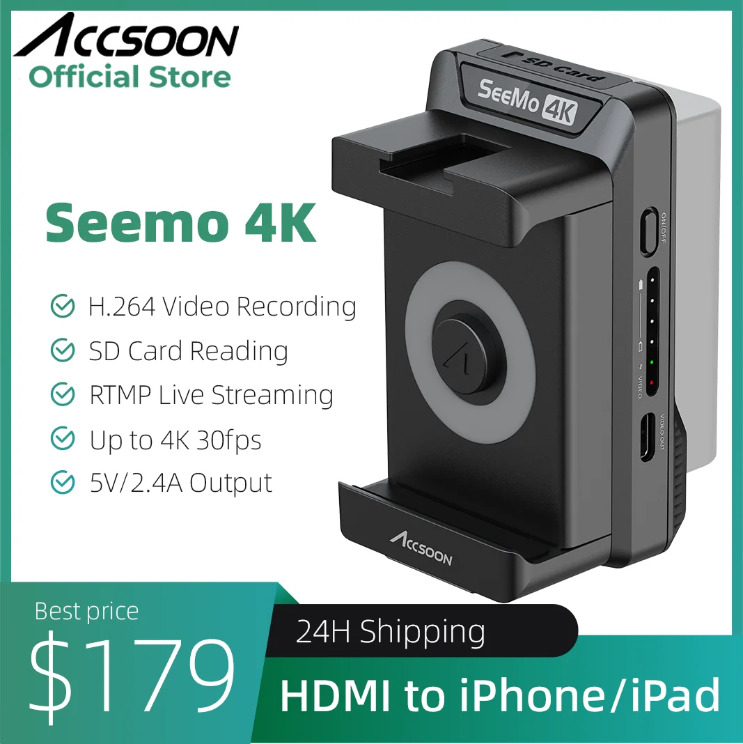Фото Accsoon Seemo 4K HDMI в USB-C передача видео конверсионная запись для iPhone ipad зарядка RTMP прямая трансляция №1