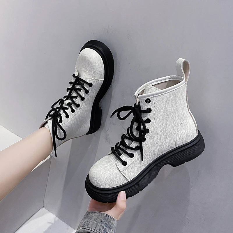 

2022 Autumn New Women's Motorcycle Boots Ankle Lace-up Boots Women's Shoes Fashion Faux Suede Boots for Women Flats Boots Women