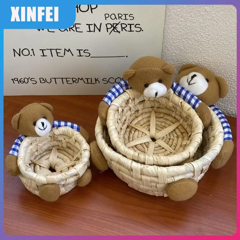 

Bear Hugging Doll Storage Basket Cute Straw Woven Debris Storage Basket Ins Wind Woven Manual Storage Basket Basket Bear Basket