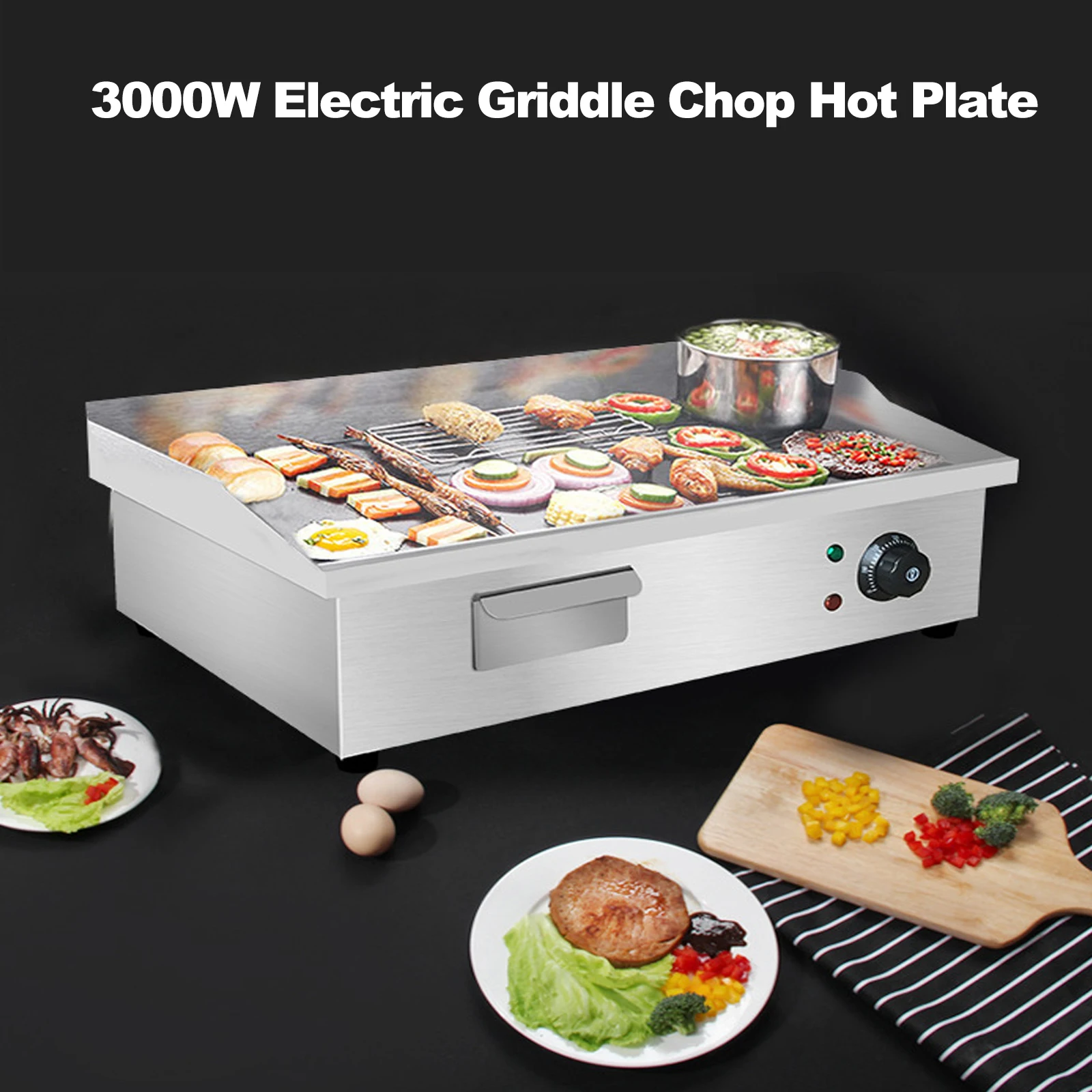 

Honhill 3000W Electric Griddle Chop Hot Plate Cooking Grill BBQ Tool 55cm Countertop Grillplatte BBQ EU Plug BBQ Griddle