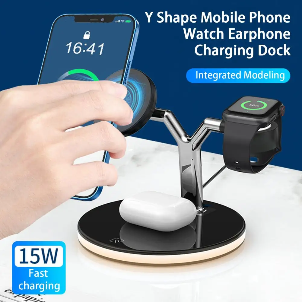 

1 Set Magnetic Wireless Charger Stand 25W Fast Charge Type-C Interface 3-in-1 Y Shape Charging Dock Station for Smartphone Watch