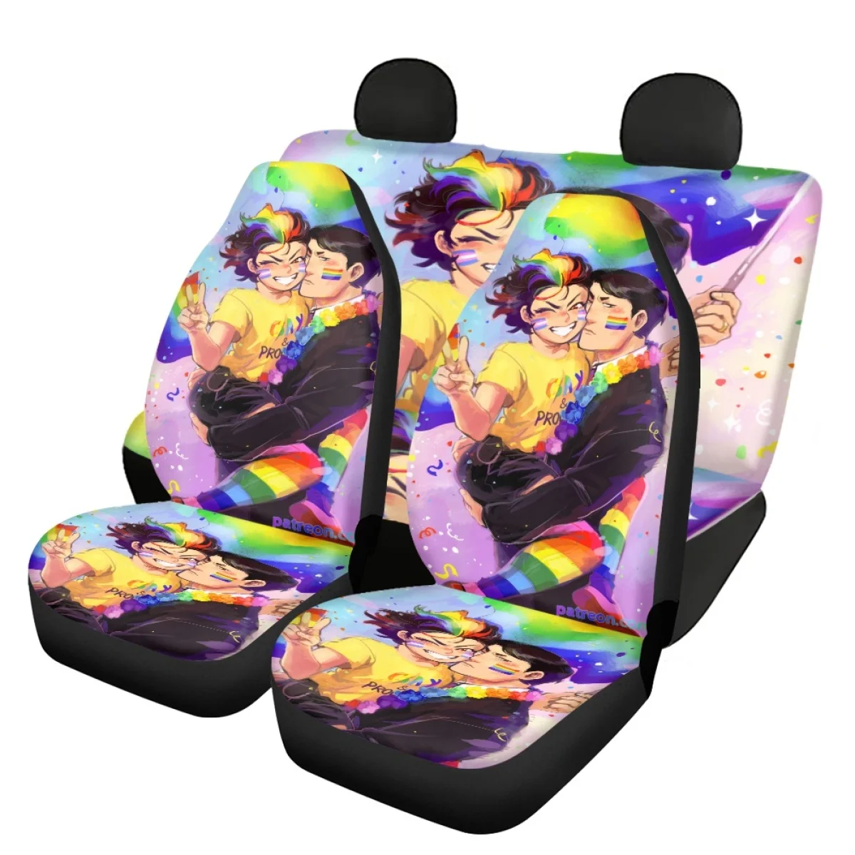 

Front&Back Car Interior Seat Covers LGBT Pride Pattern Easy Install Auto Seat Cover for Track Sedan чехлы на сиденья машины