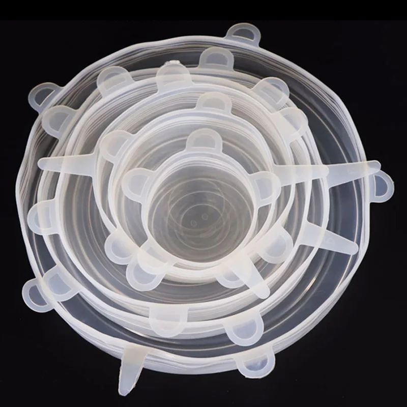 

6Pcs Kitchen Universal Accessories Silicone Reusable Food Wrap Bowl Pot Cover Silicone Stretch Lids Cooking Cookware Tools