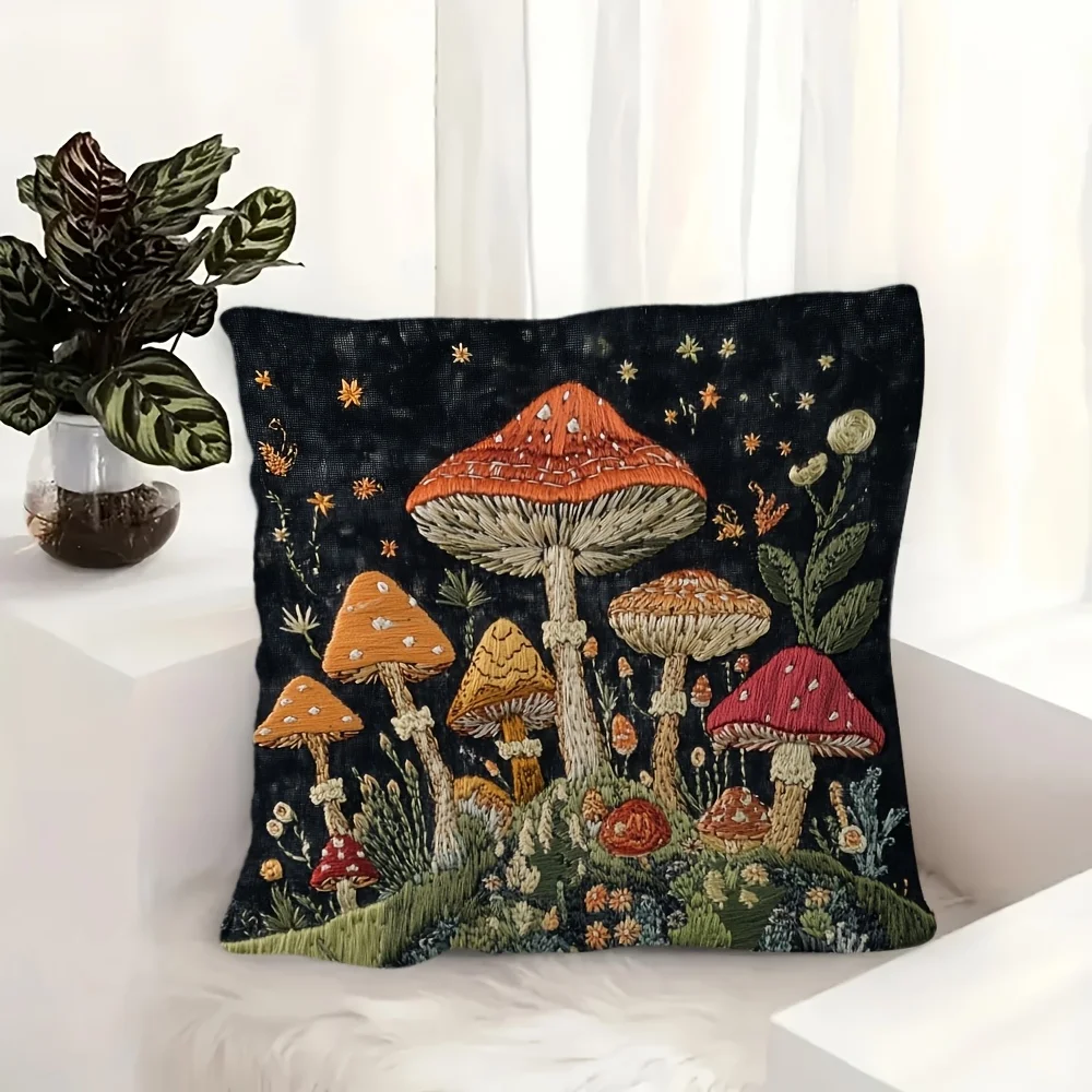 

Винтажная плюшевая подушка с грибами