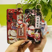 lucky cat wristband bracket shell phone case for samsung s8 9 10 20 21 22 ultra plus note 8 9 10 20 ultra plus case back cover