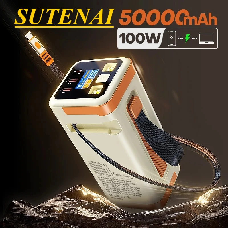 Фото Портативная зарядная станция QOOVI 50000 мАч с быстрой зарядкой PD 100 Вт, большой емкостью аккумулятора для iPhone, ноутбуков, Samsung, Xiaomi №1
