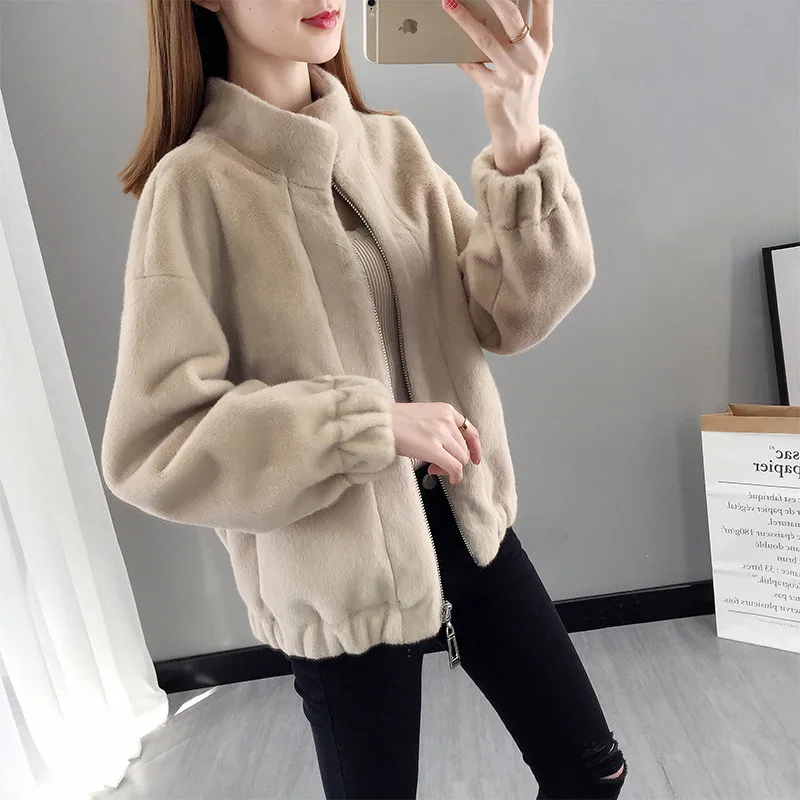 2022 Winter Fashion Women's Short Style Faux Fur Fluffy Warm Women's Coat Faux Fur Jacket Women Fur Coats Basic Zipper Top