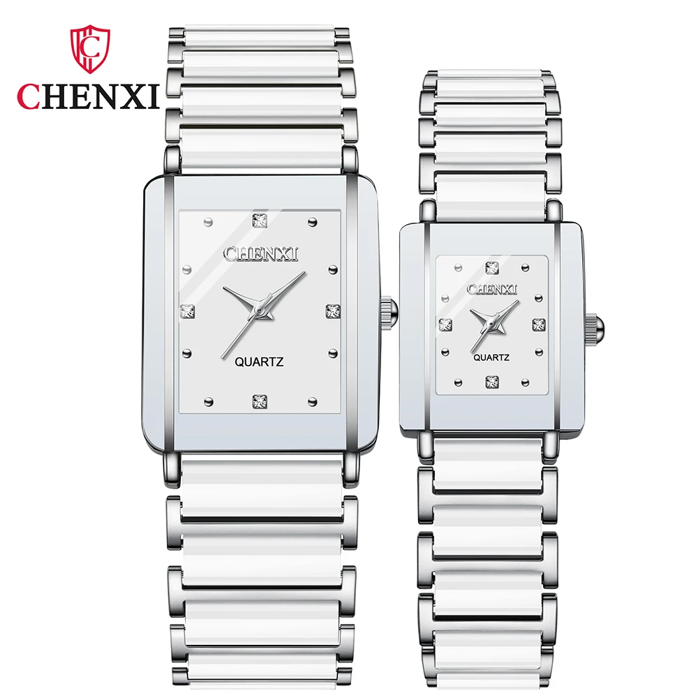 CHENXI Couple Watch For Women Men Ceramic Unique Bracelet Wristwatch Fashion Casual Women Square Watch Gifts Lover's Watches