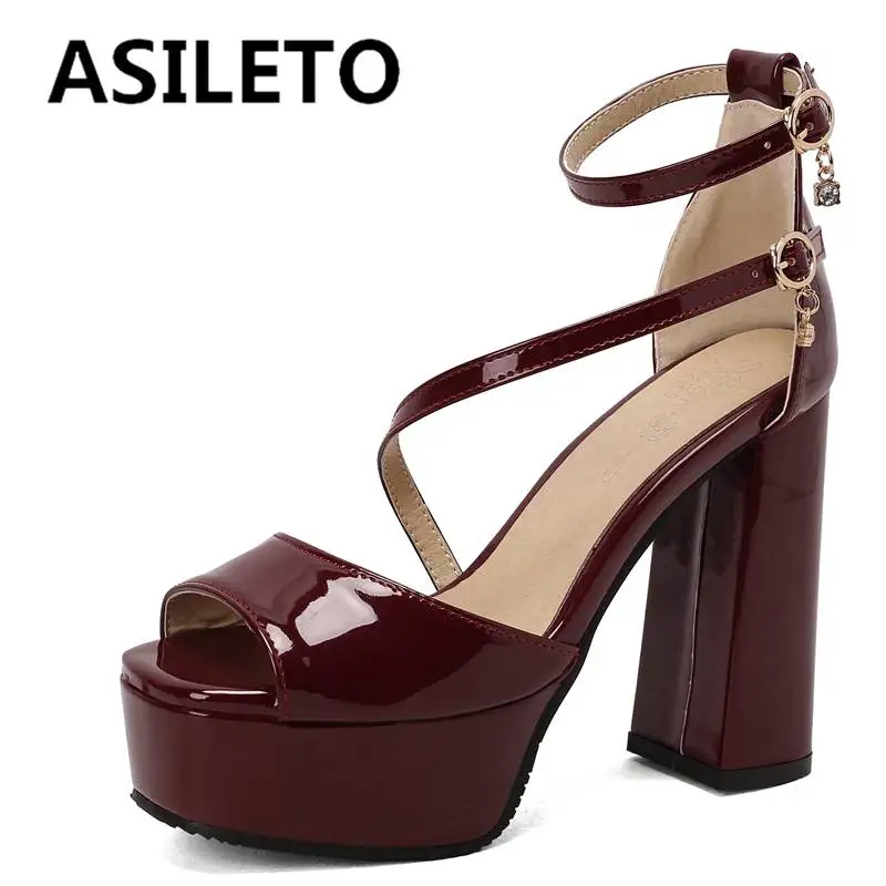 

ASILETO Брендовая обувь для женщин модные сандалии с открытым носком блочные каблуки 12,5 см платформа 4,5 см двойная Пряжка ремни плюс размер 49 50
