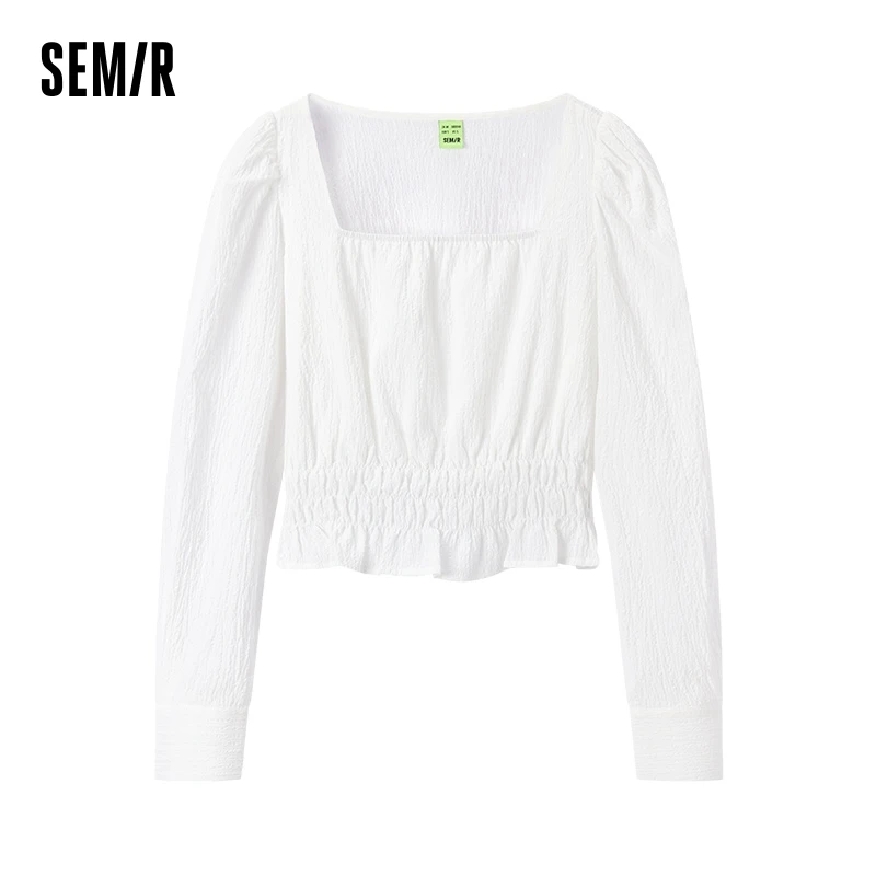 

Semir Long-sleeved Shirt Women Short Puff Sleeve Square Collar 2023 New Spring Texture Shirt