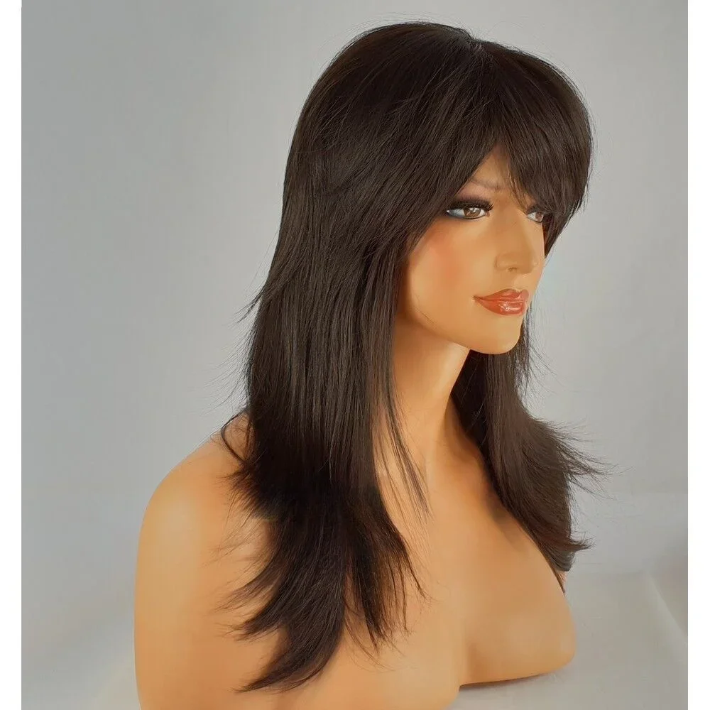 Темно-коричневый синтетический женский длинный парик