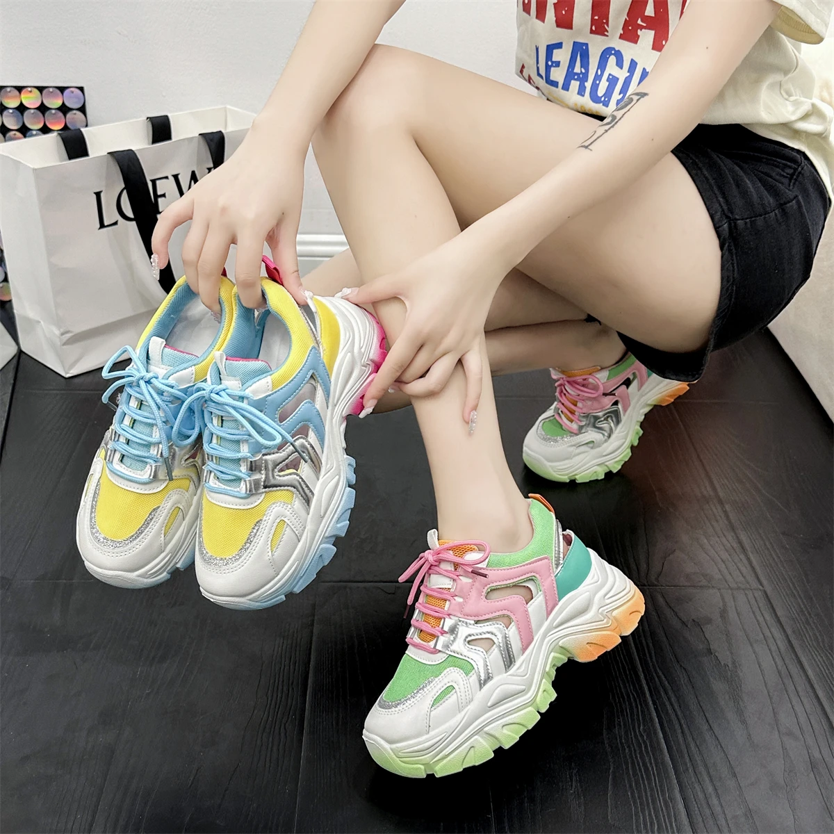 

Women's Casual Shoes Color Matching Thick Bottom Hollow Design Trendy Street Style Comfortable Sneakers