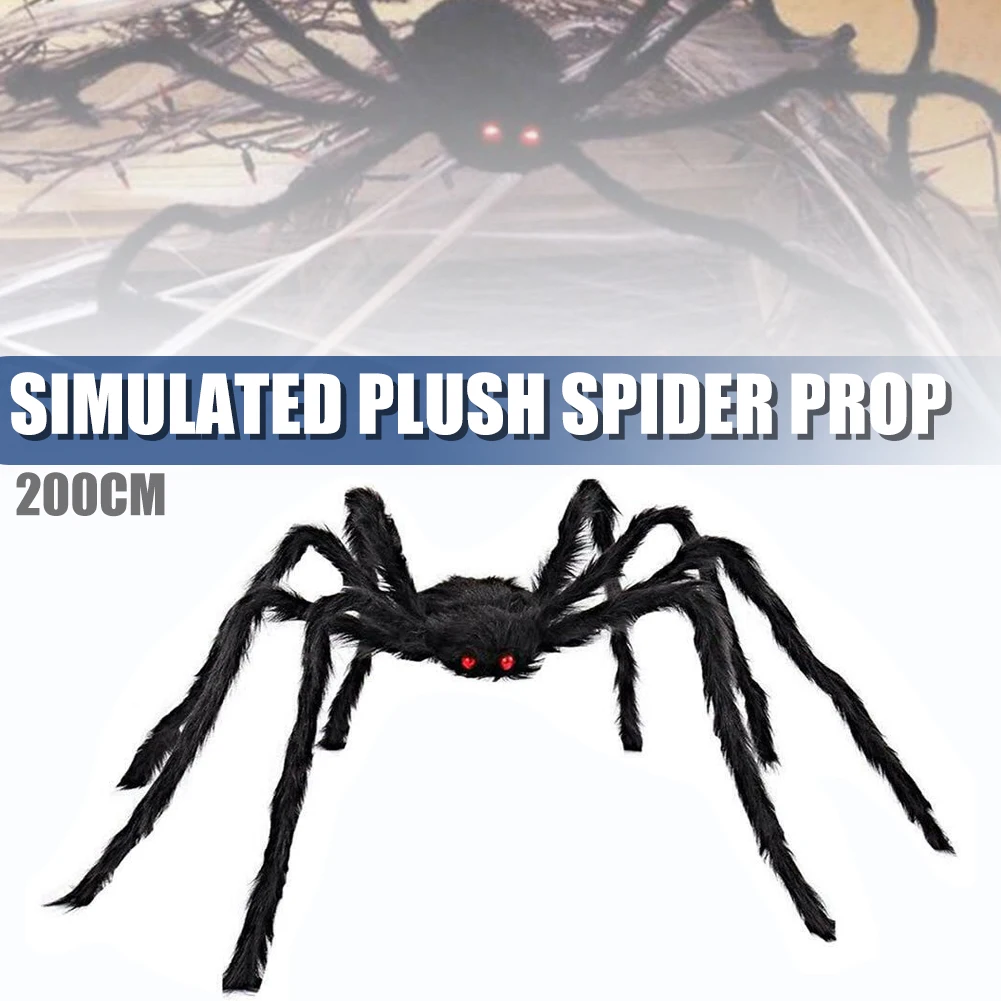 

200cm Halloween Simulation Plush Spider Creative Giant Black Spiders Decor Halloweens Party Haunted House Scene Layout Props