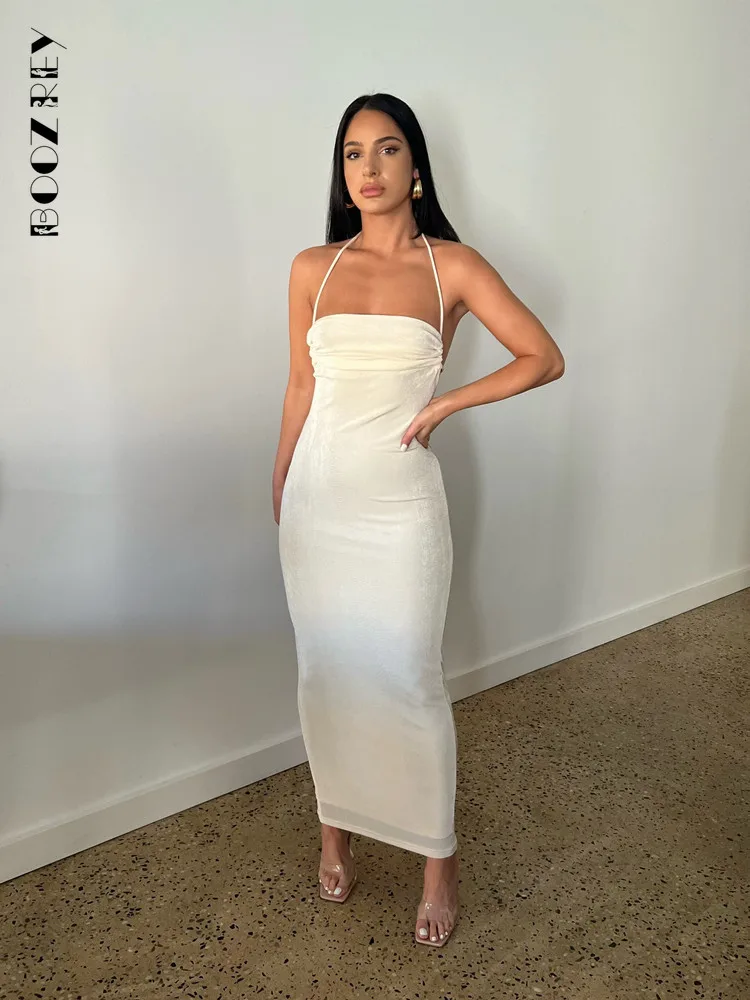 

2023 Summer Women Party Long Straps Shift Dresses Clothes Elegant Fashion Halter Sexy Backless Draped Maxi Dress Women