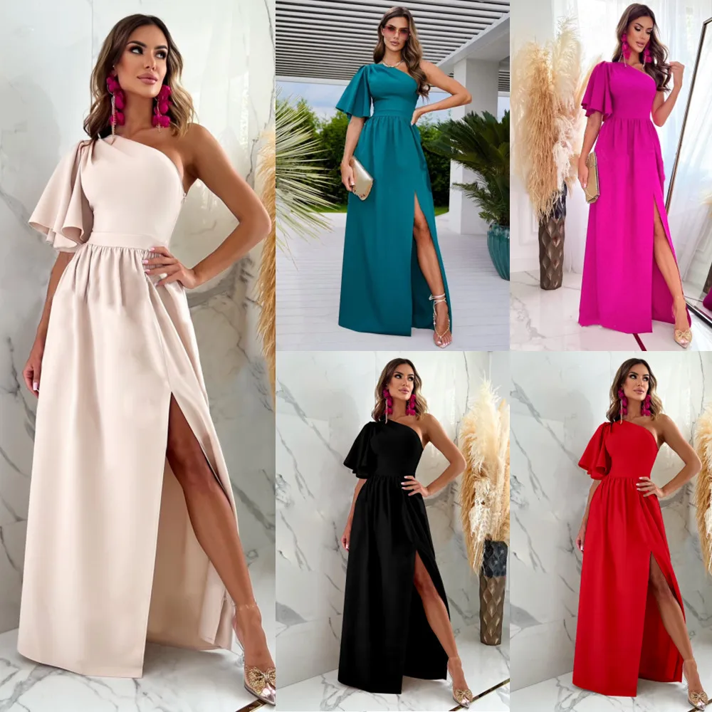 

Women Black Long Elegant Dress Female Floor Length Butterfly Sleeves Slit Fashion Sexy Everning Party Vestidos Mujer Femme Robe