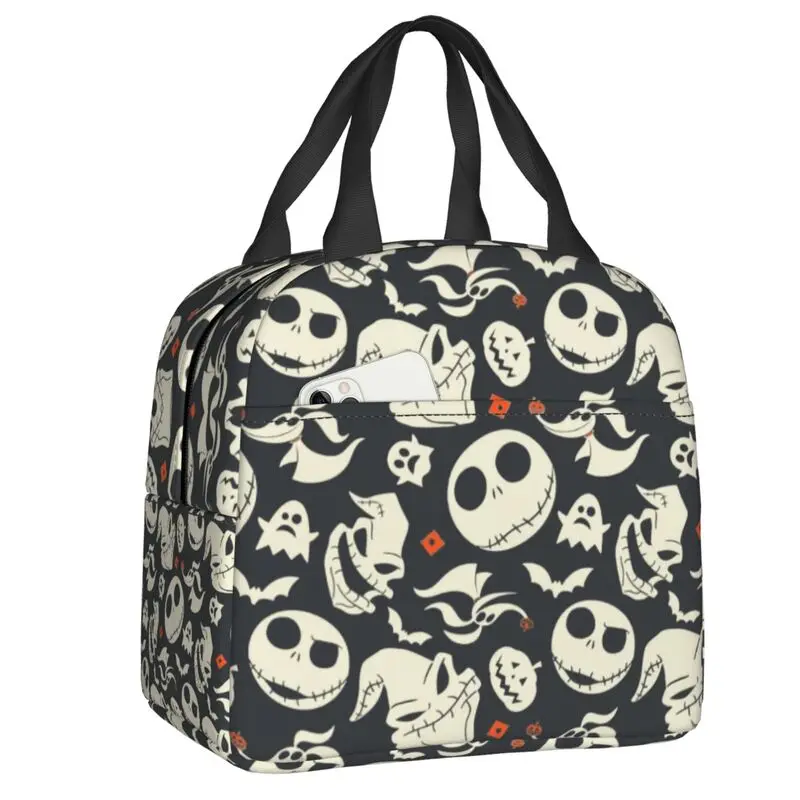 

Christmas Nightmare Skeleton Skellington Insulated Lunch Bags for Picnic Leakproof Cooler Thermal Bento Box Women Children