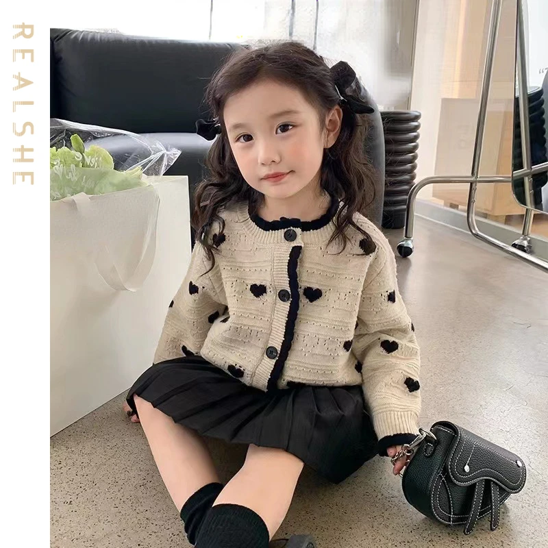 

Sweet Girls Applique Knitted Sweaters 2023 Autumn New Toddler Cardigans Knitwear Clothes Baby Kids O-neck Sweater Tops
