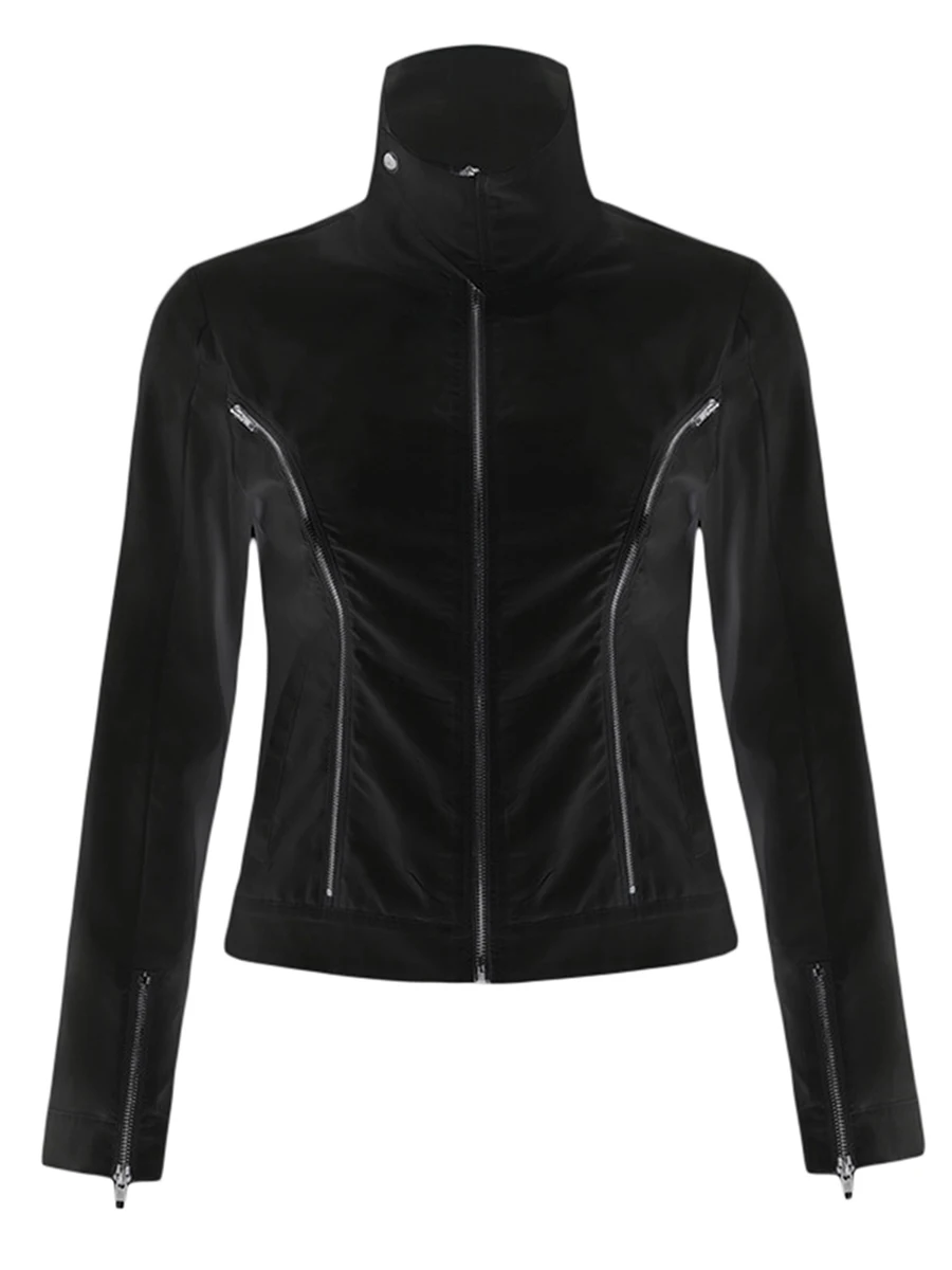 

Women Casual Jacket Long Sleeve Stand Collar Zipper Closure Solid Cool Fall Outwear