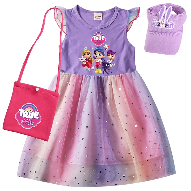 Платье принцессы с надписью True Rainbow Kingdom детское милое платье-футболка Сетчатое
