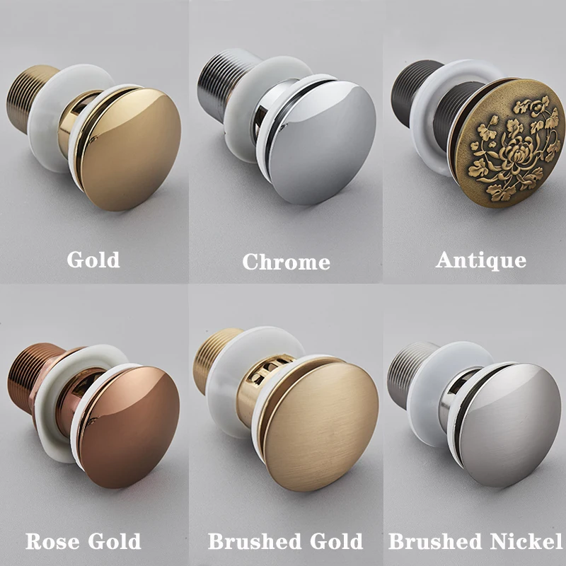 Поп-ап сливная кнопка для раковины в ванной комнате - пробка для стока, сифон, крышка для мусора, аксессуар для смесителя умывальника, труба для умывальника, черный-золотой розовый.