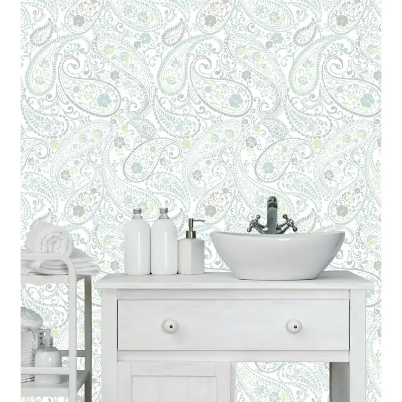 

Grey and Teal Paisley Prince Peel and Stick Wallpaper