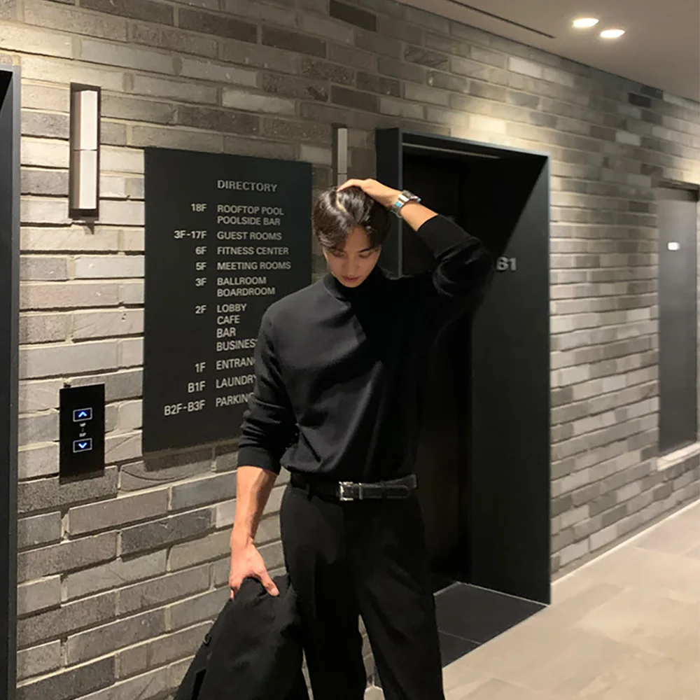 Осенне-зимний свитер с высоким воротником для мужчин однотонная универсальная