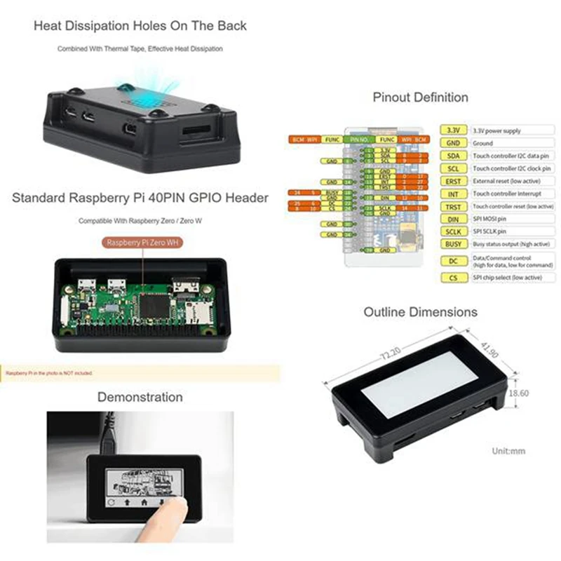 Для Raspberry Pi Zero 2 13 дюймов Многофункциональный портативный сенсорный экран 250X12