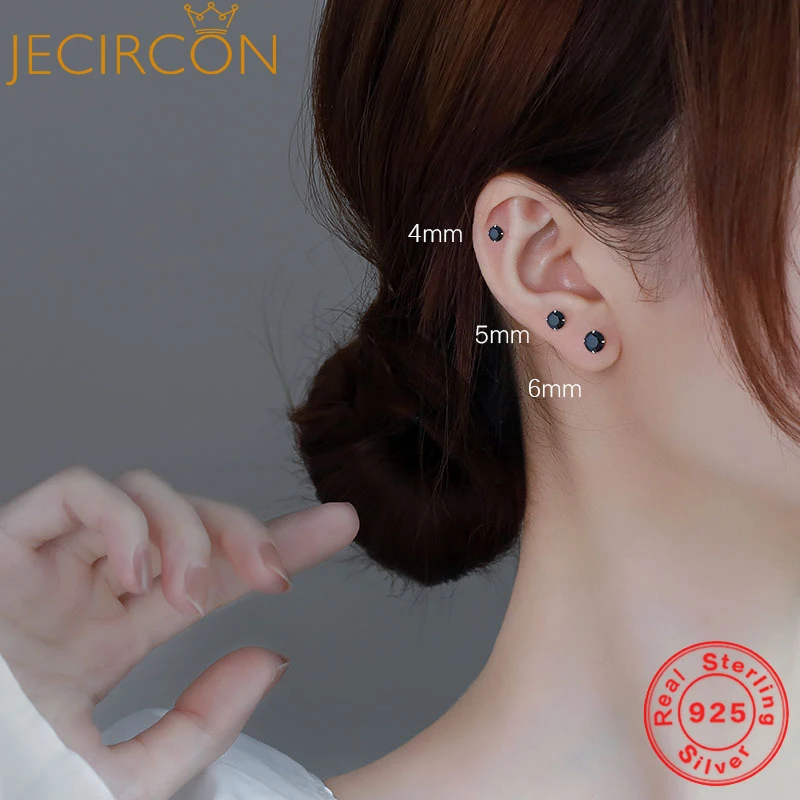 

JECIRCON 925 Sterling Silver Four-claw Black /White Zircon Stud Earrings for Men and Women Simple Classic Super Flash Earrings