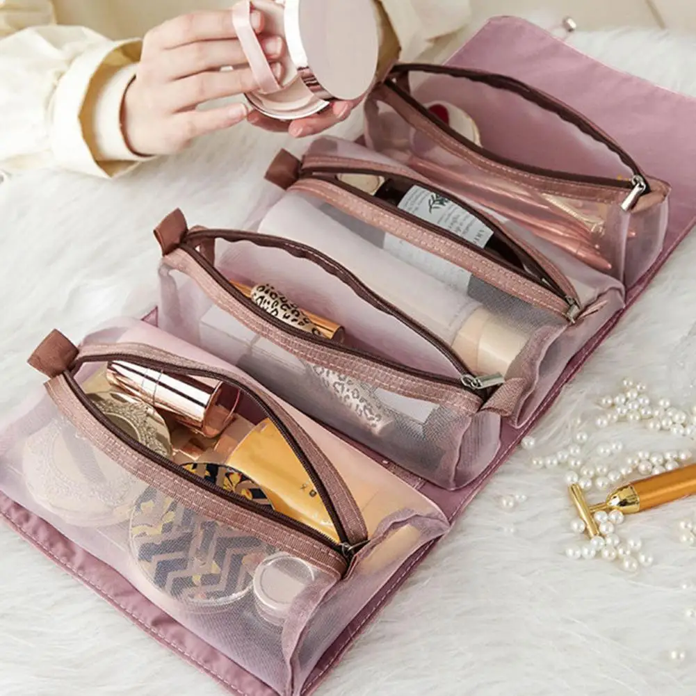

Toiletries Bag Waterproof Multi-functional Travel Toiletry Makeup Storage Pouch Pocket Zipper Closure Foldable Design 4-in-1