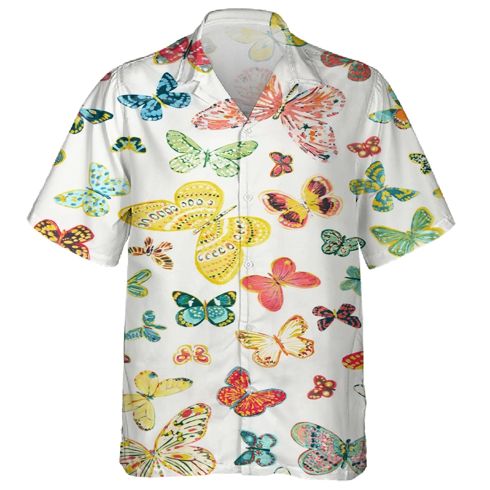 

Гавайская Мужская рубашка с принтом бабочек, Повседневная Свободная пляжная одежда оверсайз, с коротким рукавом, с 3D-принтом, Алоха
