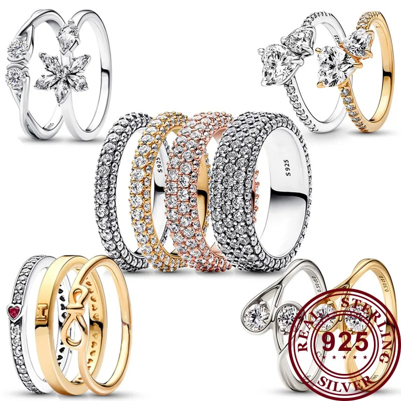 

2023 New 925 Sterling Silver Love Heart Snowflake Full Diamond Cross Women's Original Logo Ring Wedding Reception Exquisite Gift